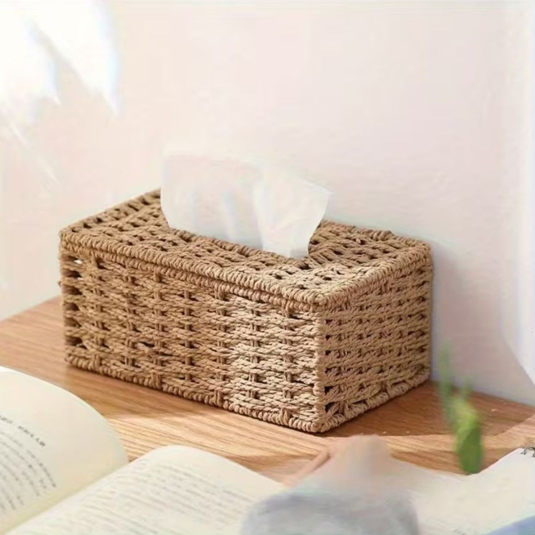 Caja Dispensadora De Pañuelos Tejida Hilo Natural