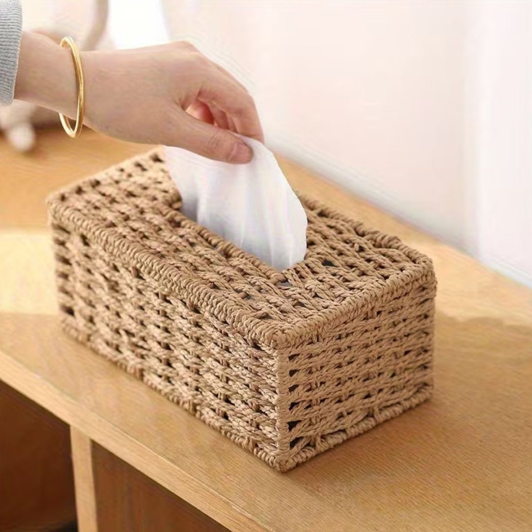 Caja Dispensadora De Pañuelos Tejida Hilo Natural