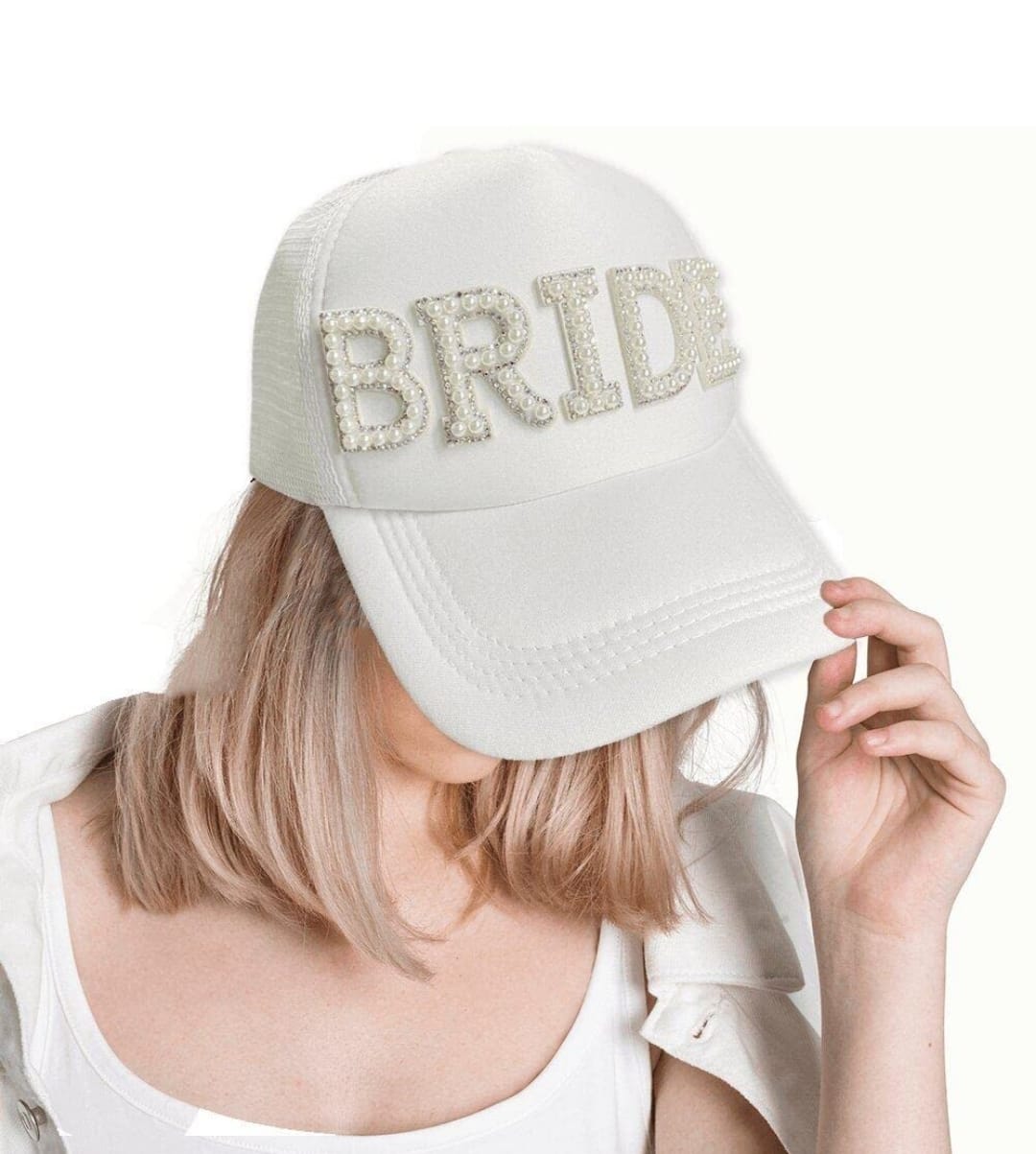 Gorro Blanco Bride Novia C Perlas Cotillón Fiestas