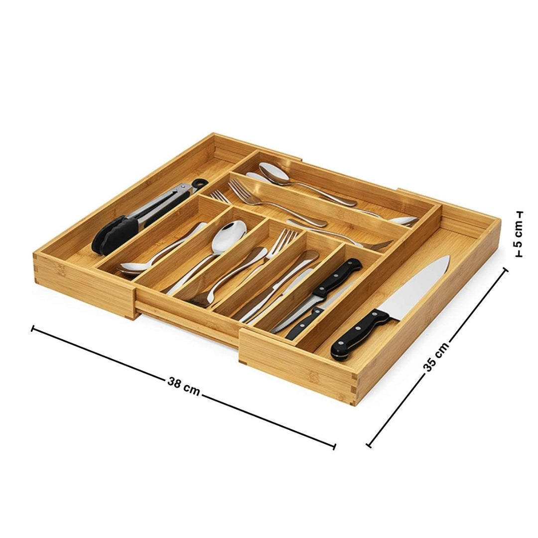 Organizador De Cubiertos Extensible De Bambú