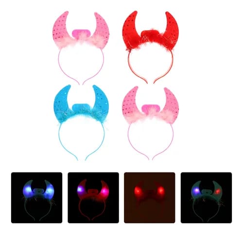 Tiara Vinchas De Cuernos De Tela Con Luz Pack X4