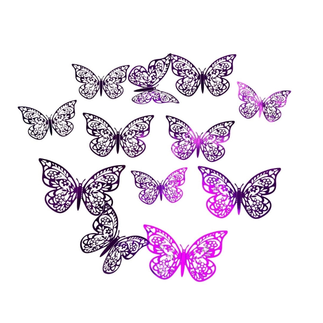 Set De 12 Mariposas 3d Decorativas Autoadhesivas