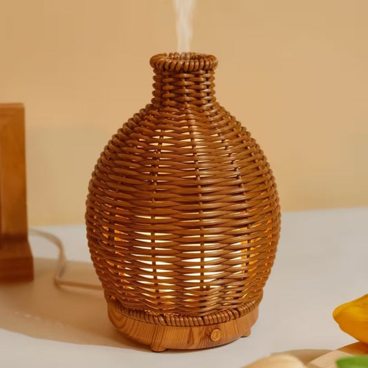 Difusor De Aromas Rattan Marrón Con Luz Ultrasonico