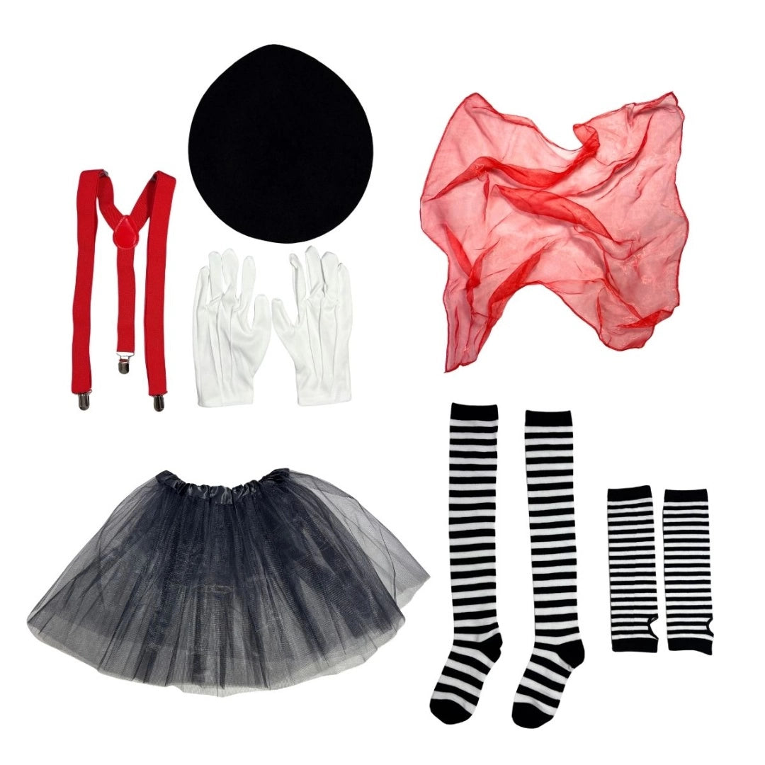 Set Disfraz De Mimo Boina Tiradores Y Guantes 6pcs