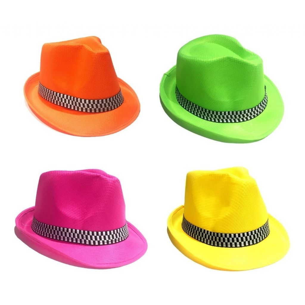 Sombrero Gorro Gacho Fluor Neon Con Cinta Cotillon
