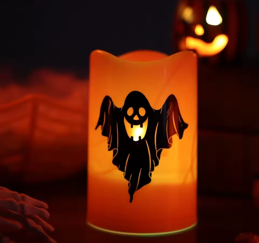 Vela Led Fantasma Calabaza 12cm Halloween Pack X2