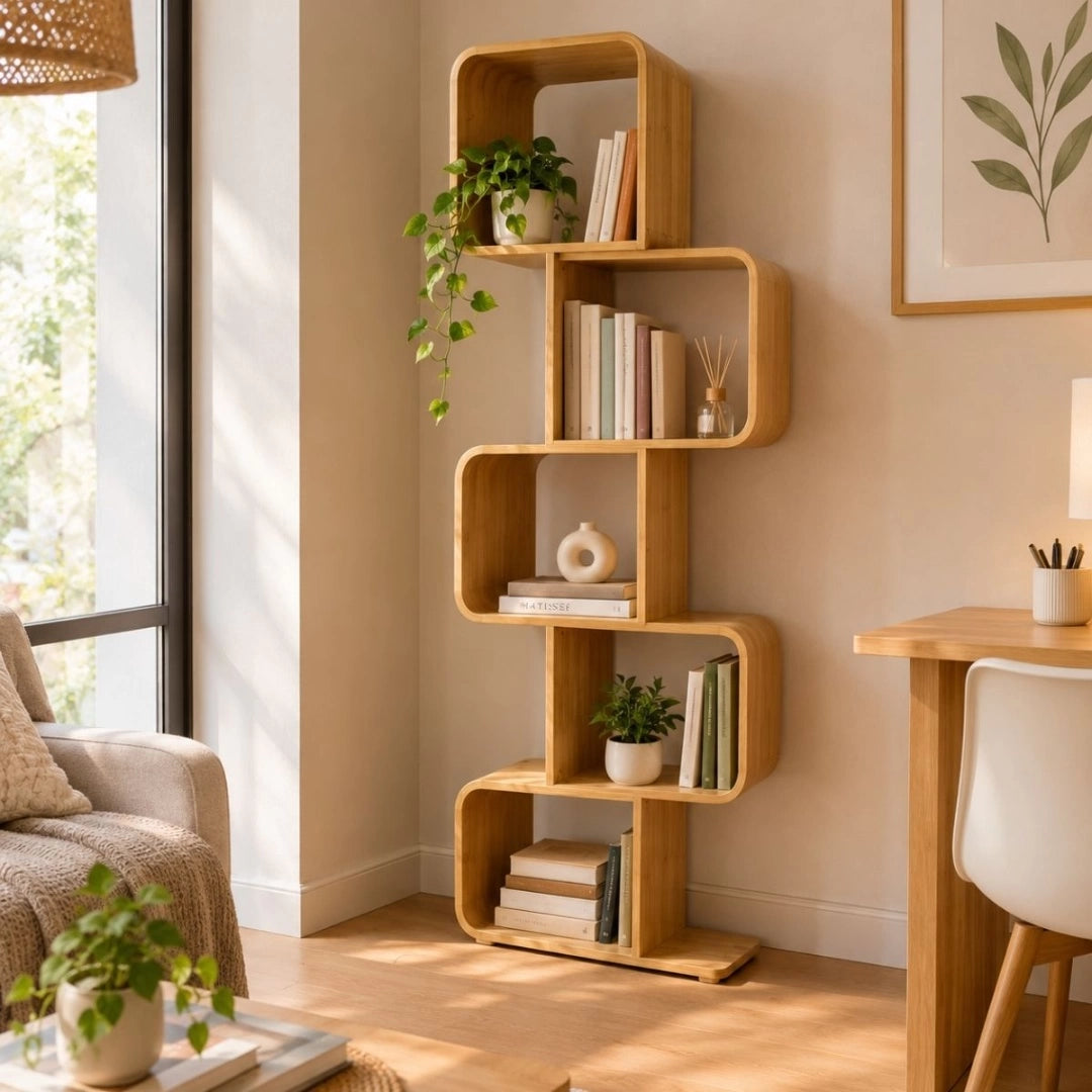 Estantería De Madera Bambu Curvo 5 Estantes 165cm