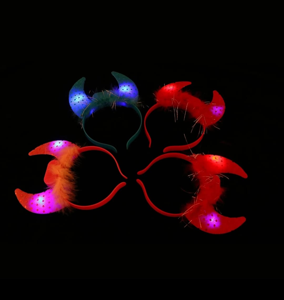 Tiara Vinchas De Cuernos De Tela Con Luz Pack X4