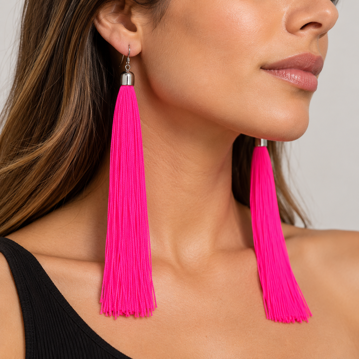 Caravanas Aros Con Flecos Fluo Colgantes