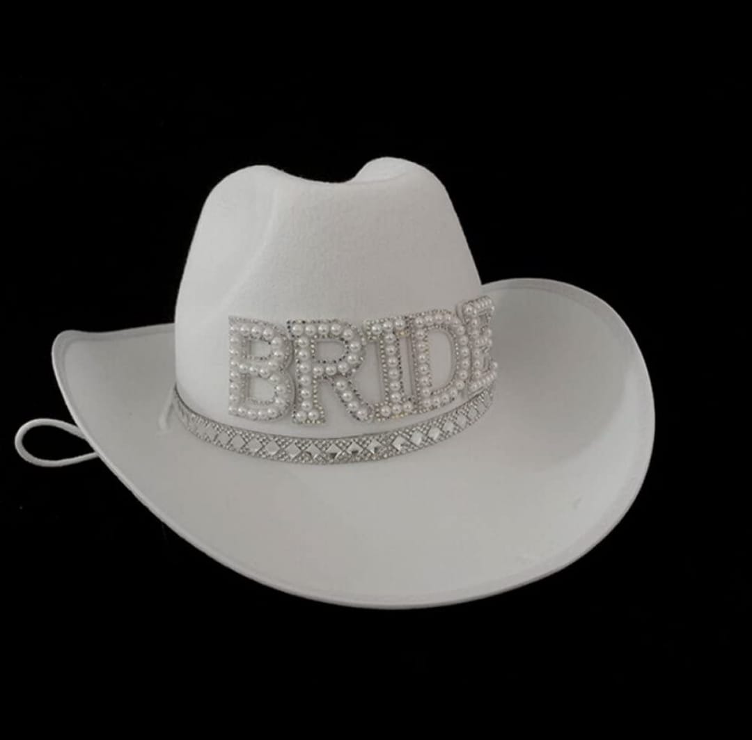 Sombrero Vaquero Bride Novia Con Perlas Cotillon