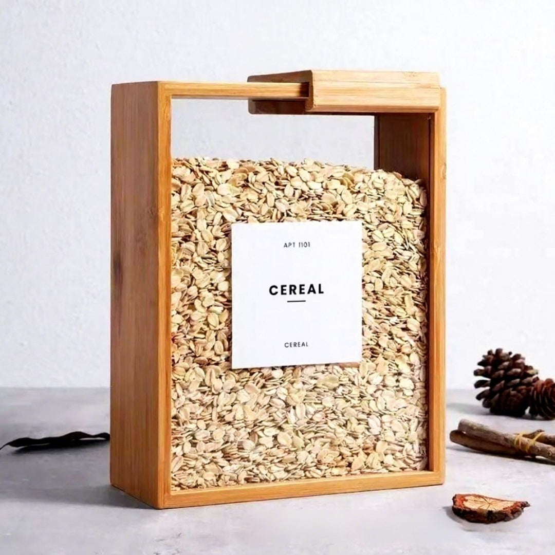Contenedor De Cereales De Bambú con Tapa Deslizante