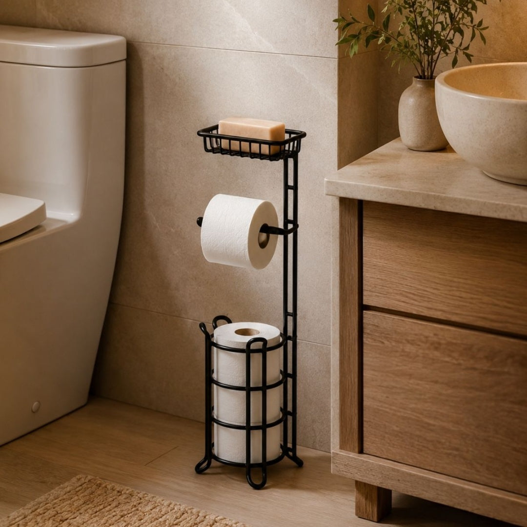 Porta Papel Higienico De Pie con Porta Celular Negro