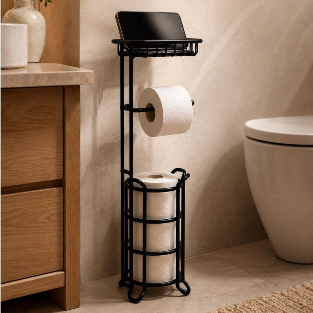 Porta Papel Higienico De Pie con Porta Celular Negro