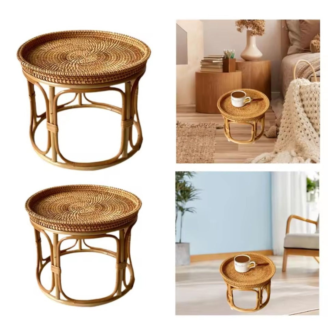 Mesa Ratona Auxiliar De Mimbre Artesanal 25x32