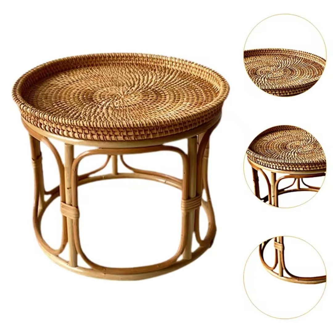 Mesa Ratona Auxiliar De Mimbre Artesanal 25x32