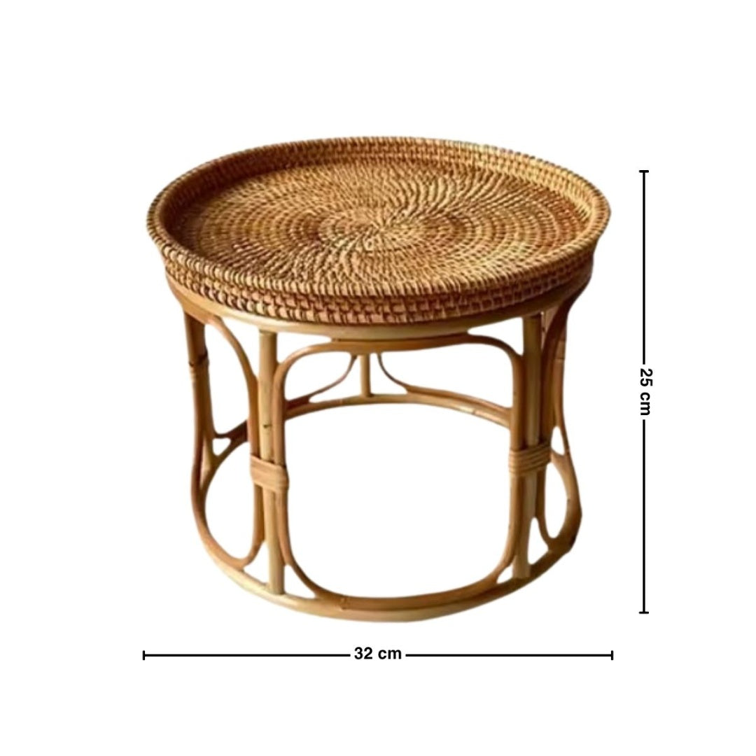 Mesa Ratona Auxiliar De Mimbre Artesanal 25x32