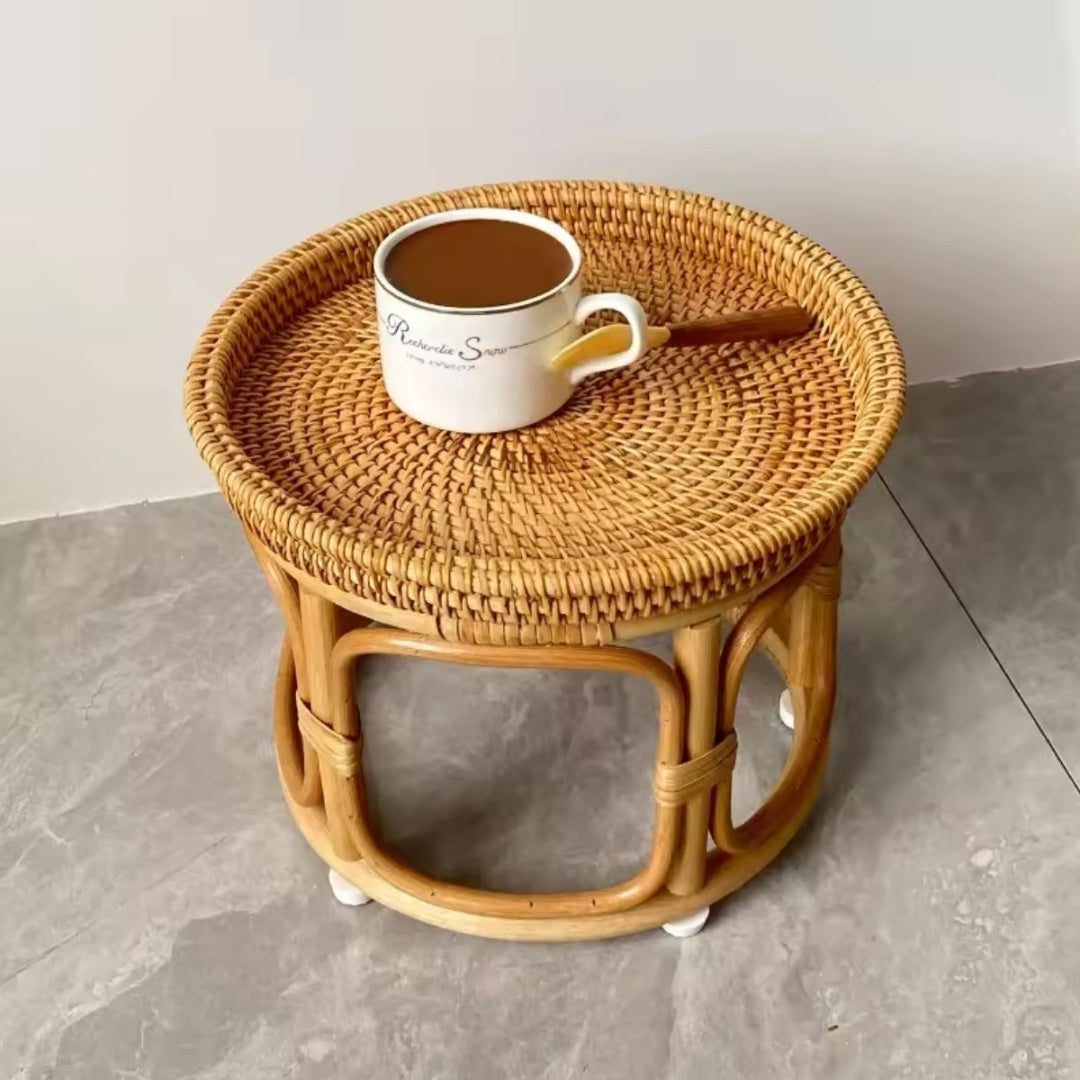 Mesa Ratona Auxiliar De Mimbre Artesanal 25x32