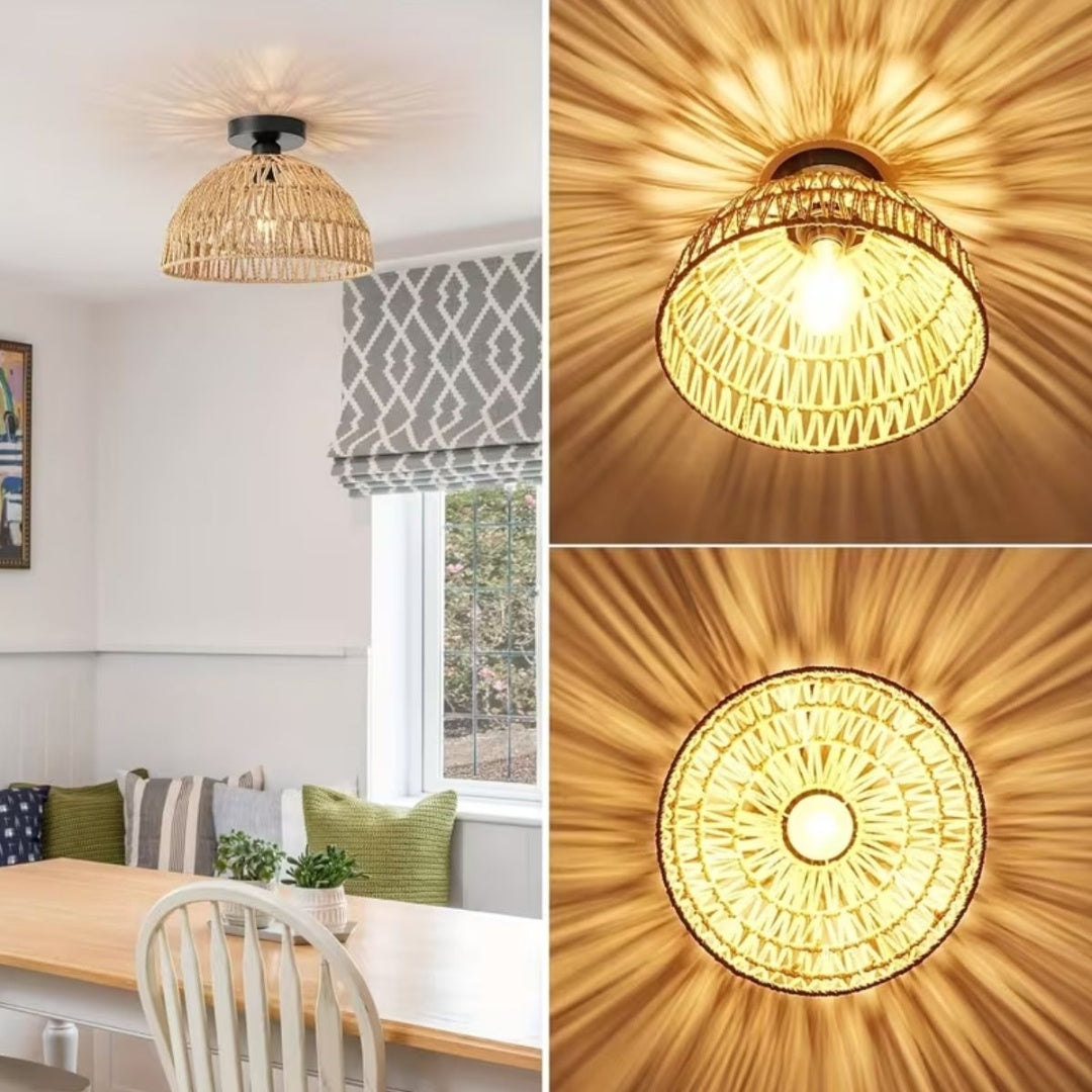 Lámpara De Techo Colgante Rústica De Ratán 220v