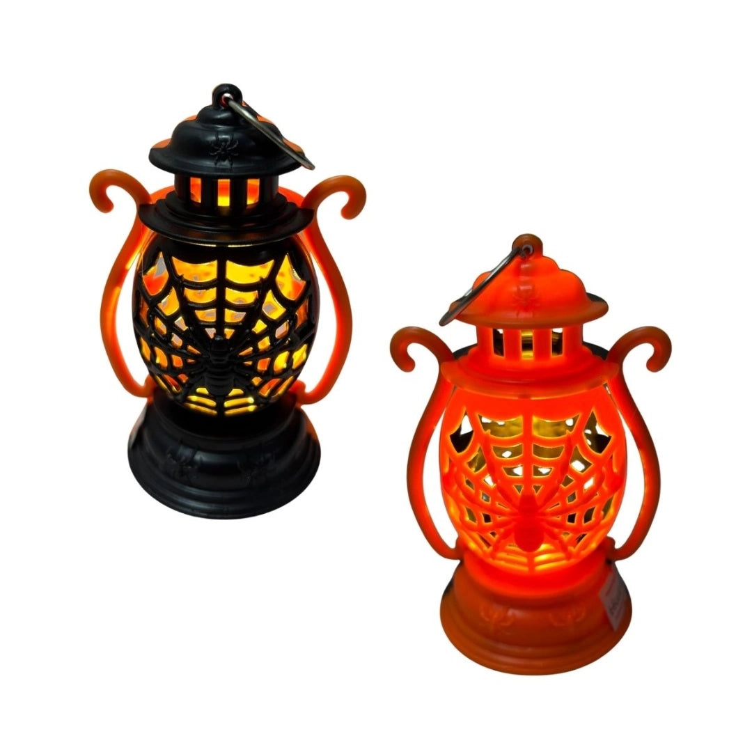 Farol Halloween con Telaraña Y Araña Negro O Naranja