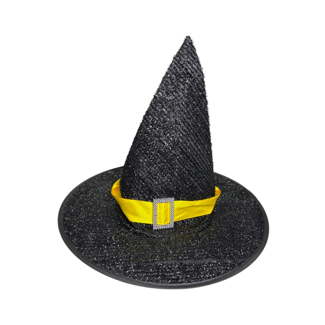 Sombrero De Bruja Negro Brillante con Cinta Halloween