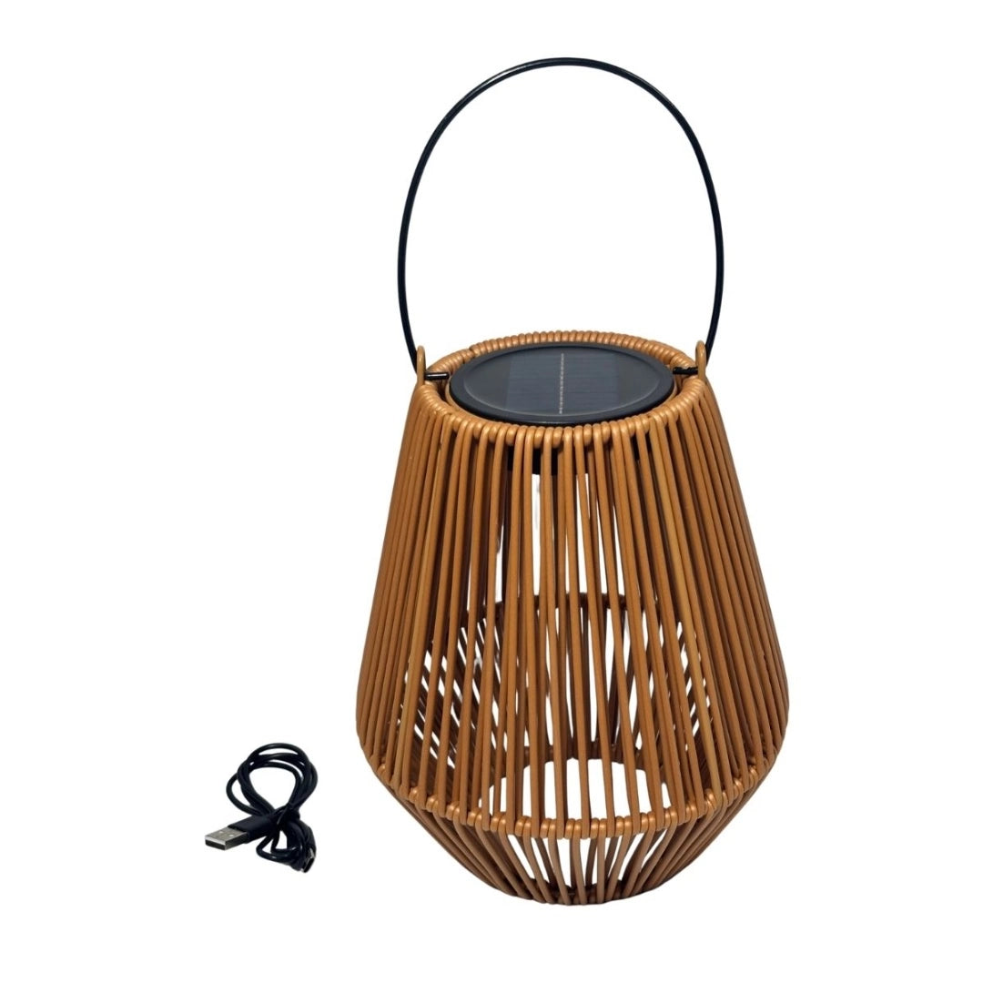Lámpara Solar De Ratán Para Jardín Con Puerto Usb