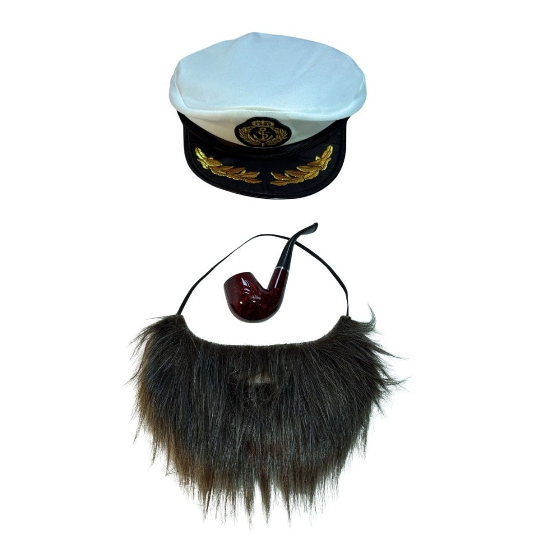 Disfraz Set De Capitán Gorro Pipa Y Barba Halloween