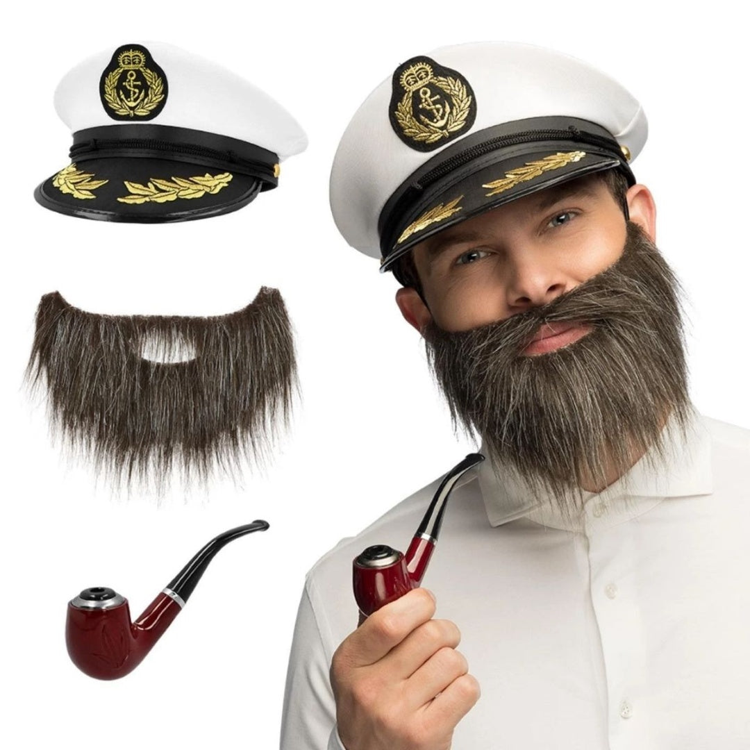 Disfraz Set De Capitán Gorro Pipa Y Barba Halloween