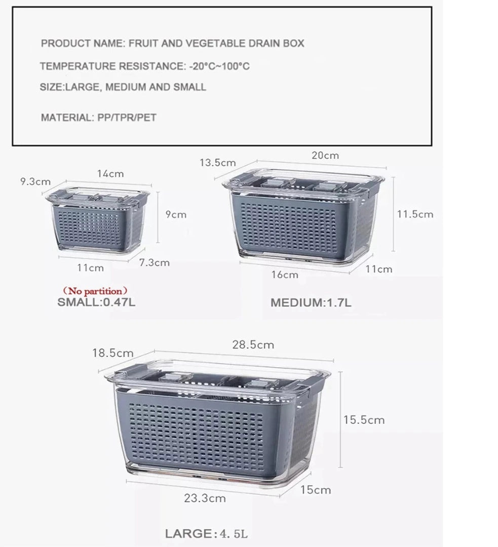 contenedor Organizador De Heladera Con Escurridor Y Tapa