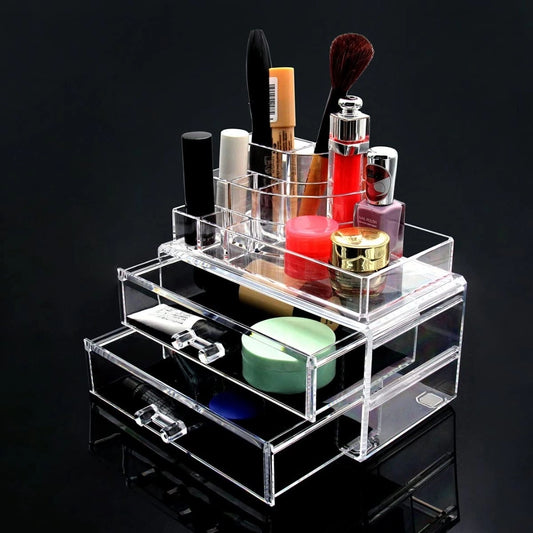 Organizador De Acrilico Para Maquillaje Doble Cajon Color Transparente