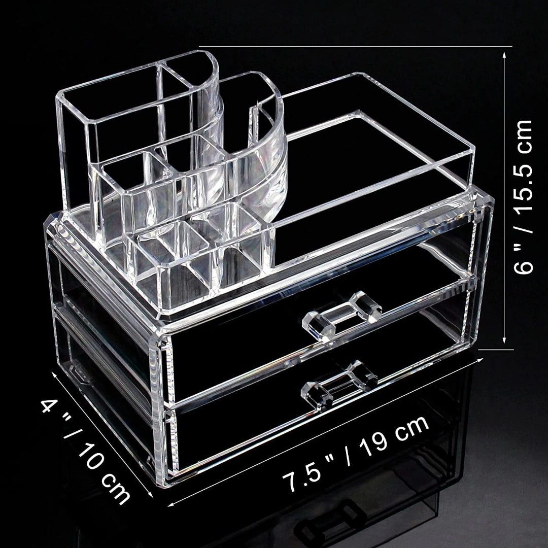 Organizador De Acrilico Para Maquillaje Doble Cajon Color Transparente