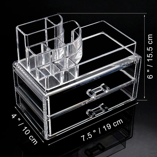 Organizador De Acrilico Para Maquillaje Doble Cajon Color Transparente