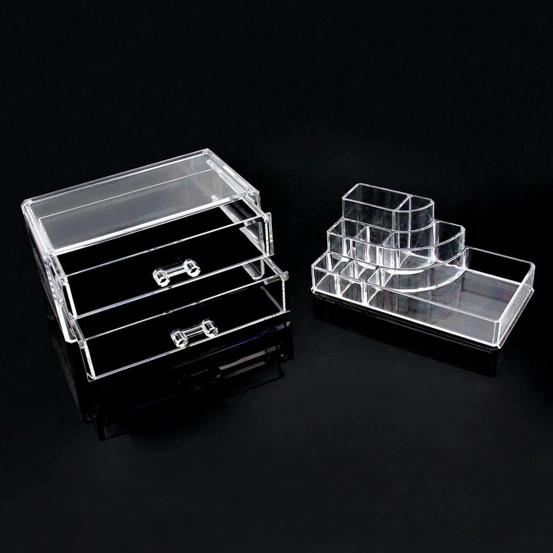 Organizador De Acrilico Para Maquillaje Doble Cajon Color Transparente