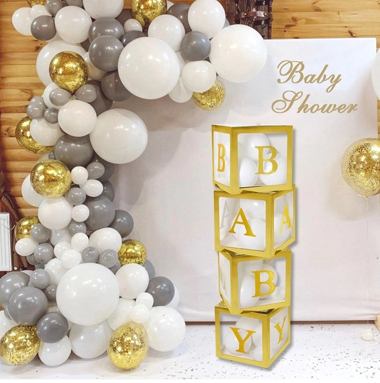 Cajas Decorativas Dorada Letras Baby X4 Baby Shower