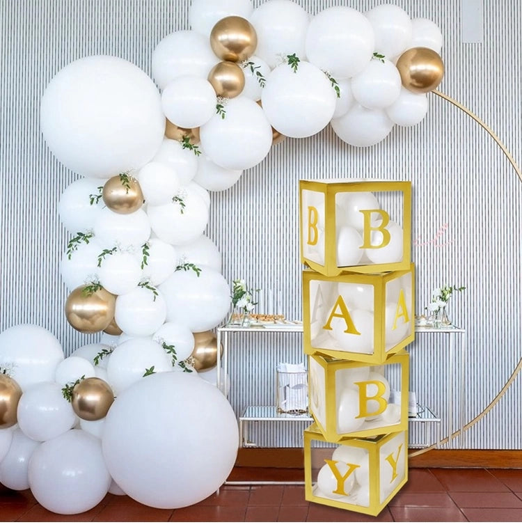Cajas Decorativas Dorada Letras Baby X4 Baby Shower