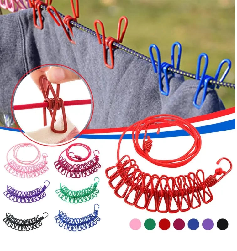 Cuerda Elástica Tendedero 12 Palillos rojo azul o violeta