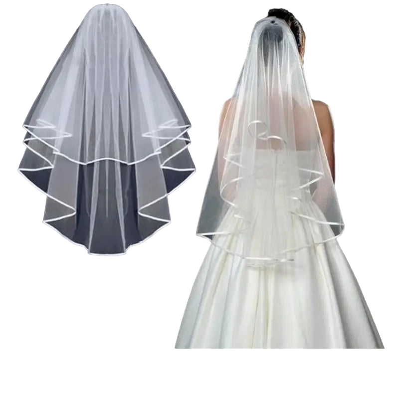 Velo de novia con peineta blanco liso