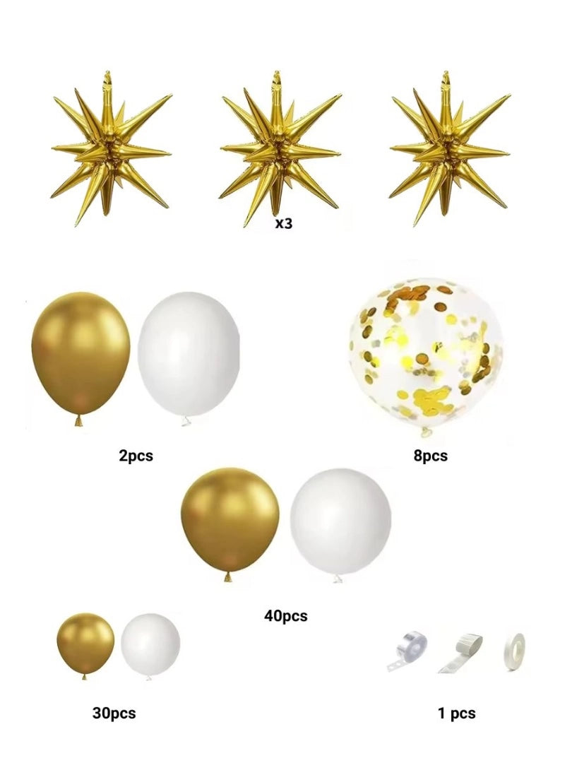 Set De Globos Dorados, Blancos Y Estrella 86 Pcs Ltf Shop