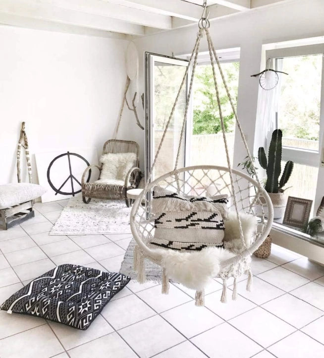 Hamaca Sillón Colgante Circular Macramé Algodón Beige