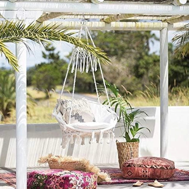 Hamaca Sillón Colgante Circular Macramé Algodón Beige