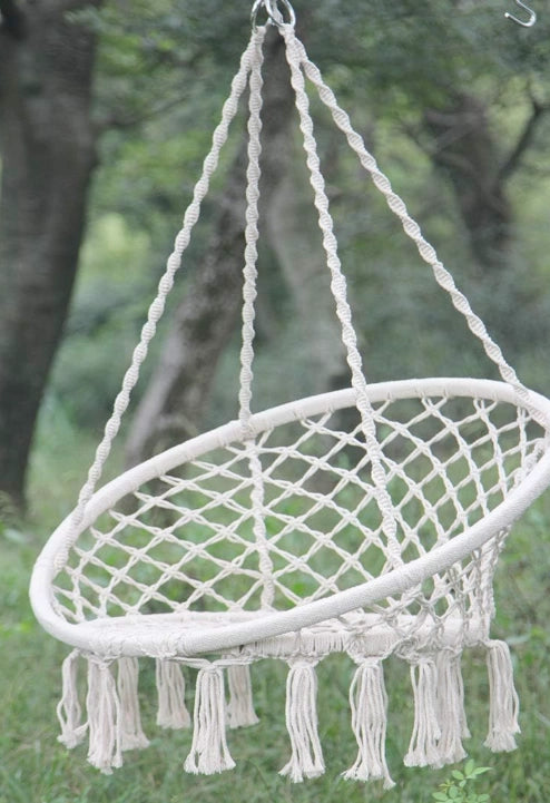 Hamaca Sillón Colgante Circular Macramé Algodón Beige