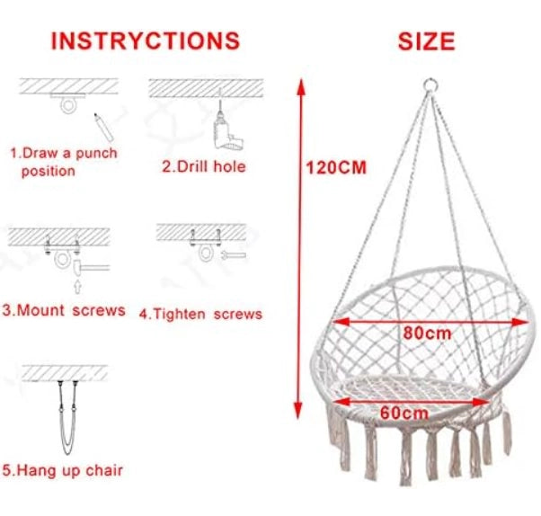 Hamaca Sillón Colgante Circular Macramé Algodón Beige