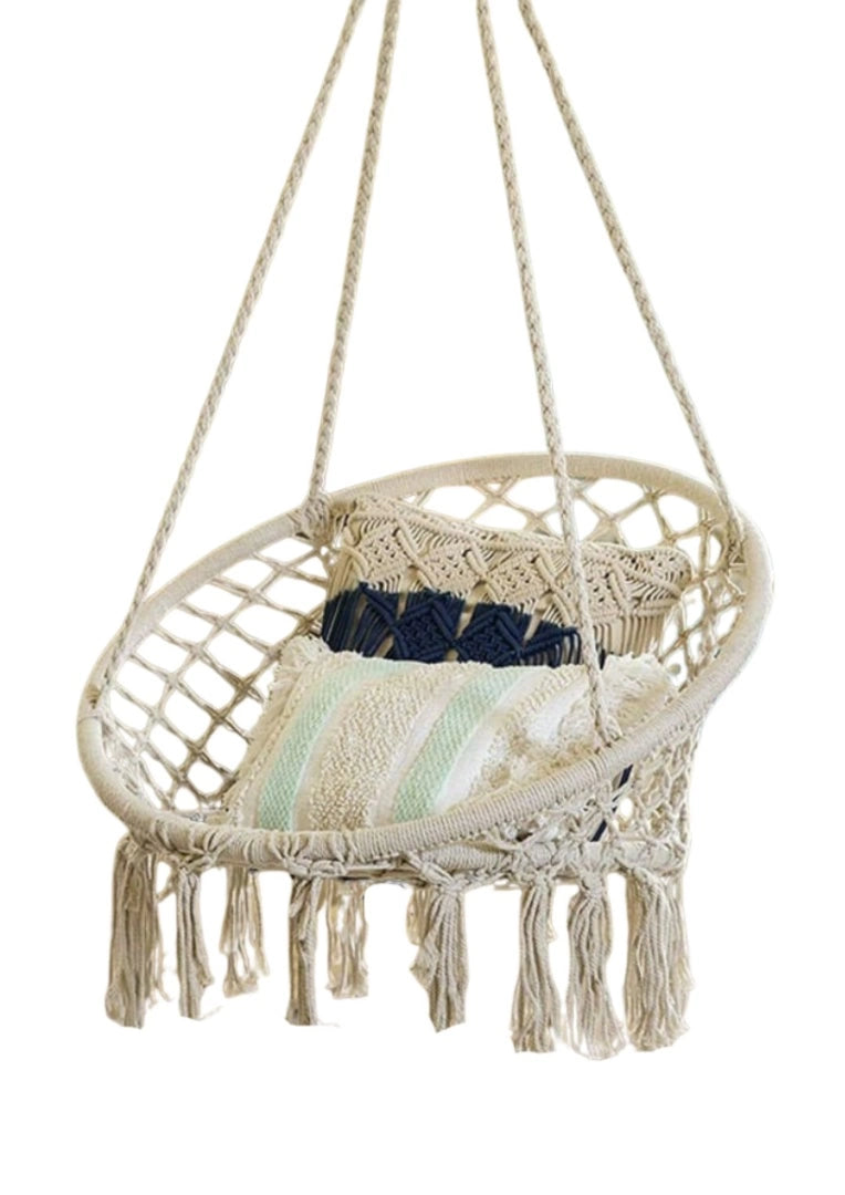 Hamaca Sillón Colgante Circular Macramé Algodón Beige