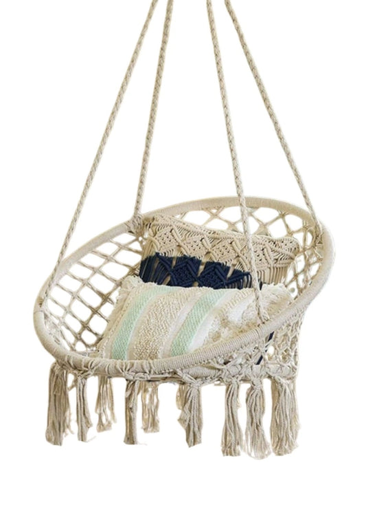 Hamaca Sillón Colgante Circular Macramé Algodón Beige