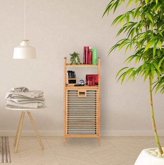Organizador Mueble Bambu 2 Estantes Y Canasto Ropa