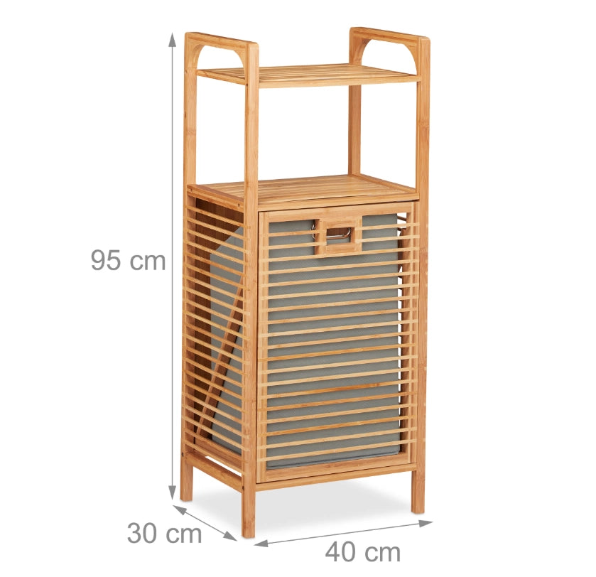 Organizador Mueble Bambu 2 Estantes Y Canasto Ropa