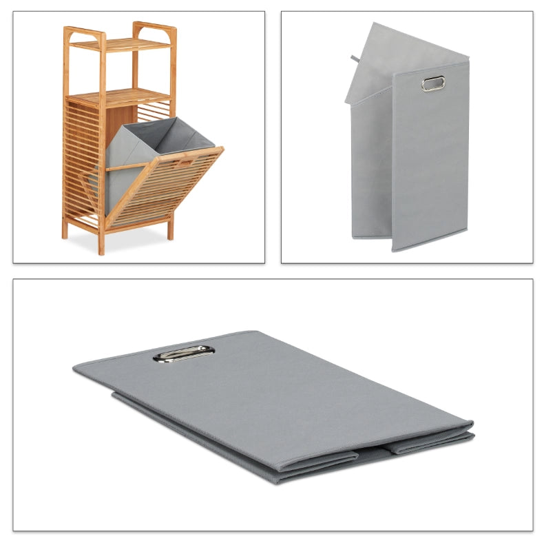 Organizador Mueble Bambu 2 Estantes Y Canasto Ropa