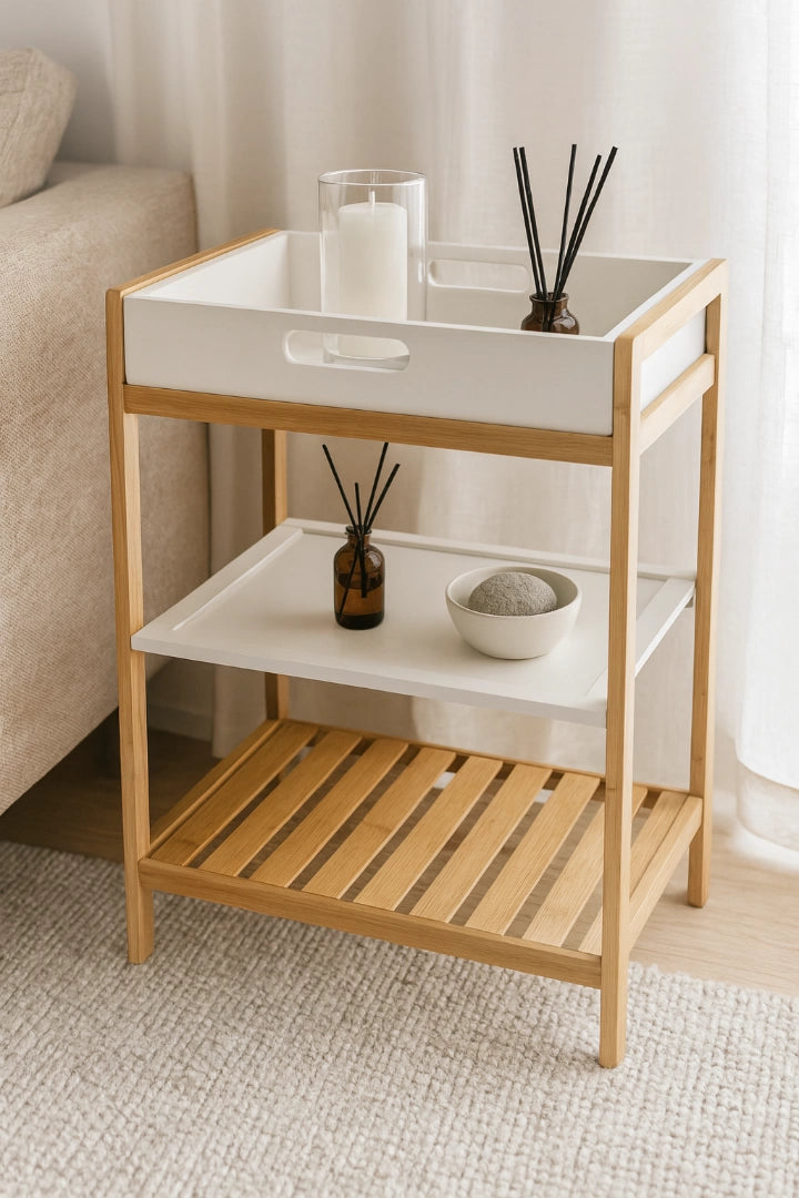 Mueble Mesa Auxiliar De Bambú 3 Pisos