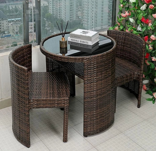 Juego De Balcón Ratán Sintético Mesa Y 2 Sillas