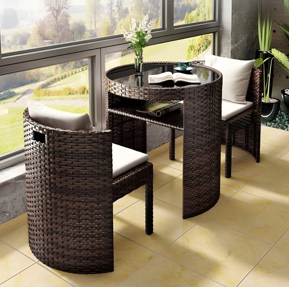 Juego De Balcón Ratán Sintético Mesa Y 2 Sillas