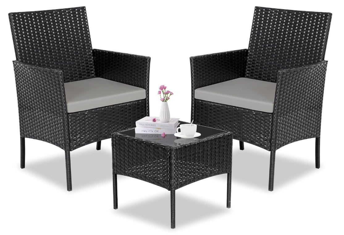 Juego De Jardin Exterior Ratán 3 Piezas Sintetico